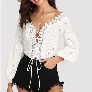 White lace eyelet bodysuit